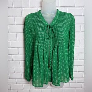MICHAEL Michael Kors Green Long Sleeve Tie Front Blouse/size PS